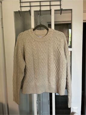 Frank & Oak Cream Cable Knit Crew Sweater